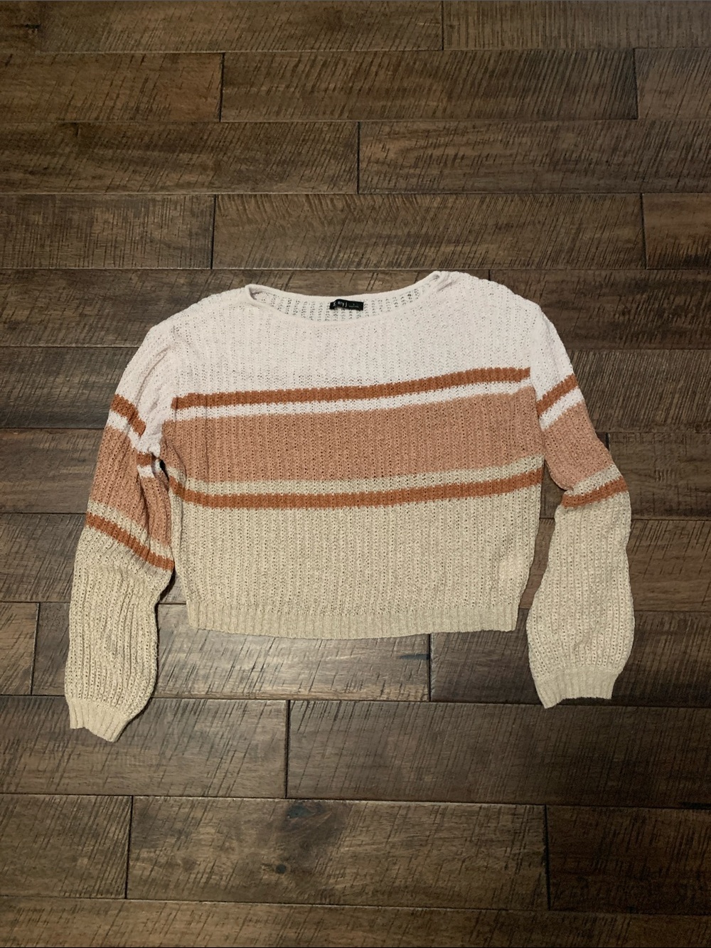 Very J Cream and Rust Striped Cropped Knit Sweater